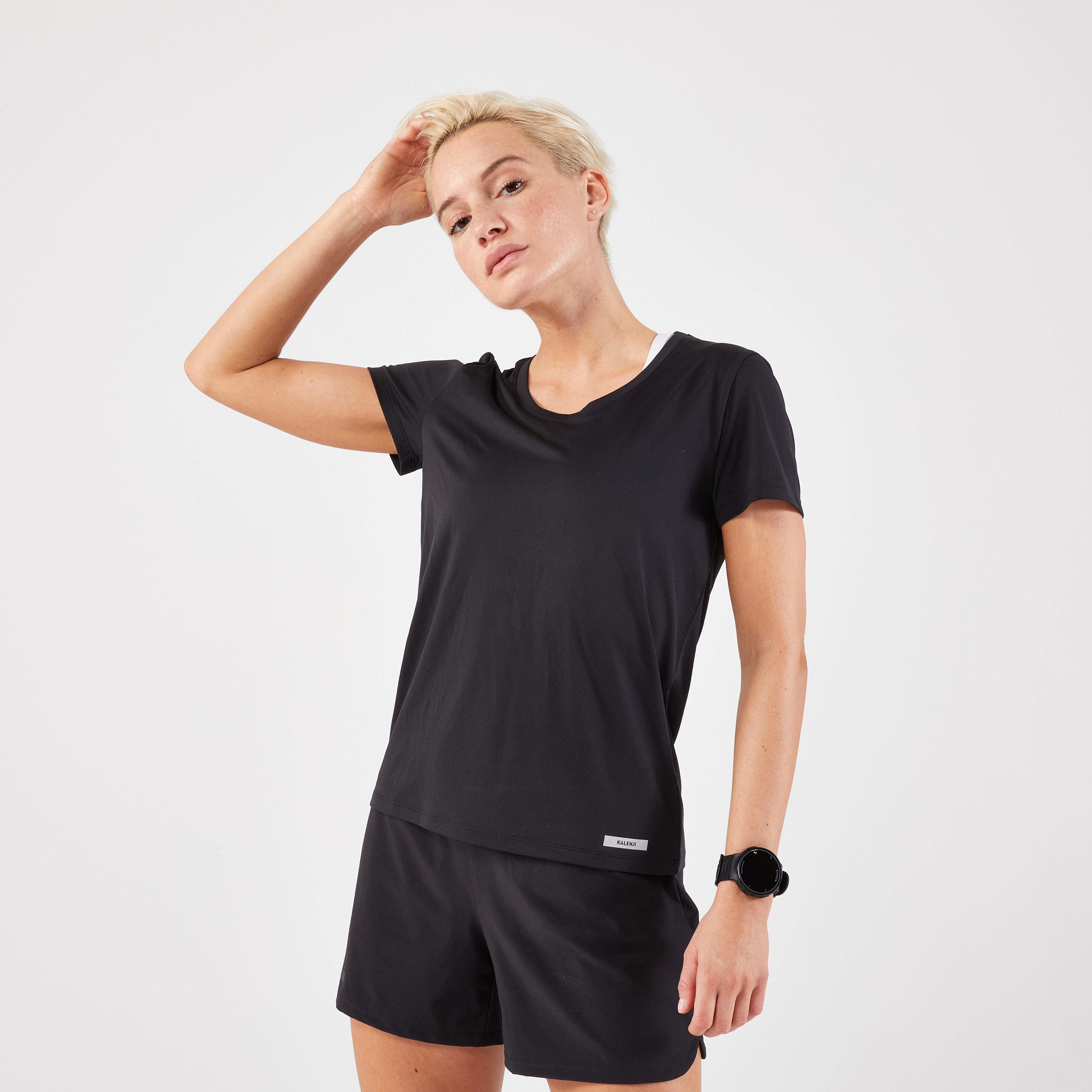 Playera de running transpirable negra para mujer Kiprun Run 100